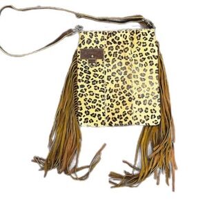 American Darling Leopard Print Fringe Crossbody Bag - Yellow/Brown